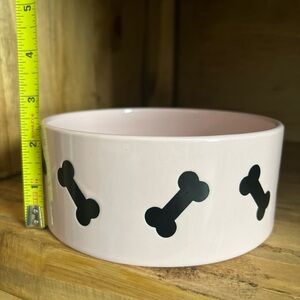 Pink Dog Bowl with Black Bone Design